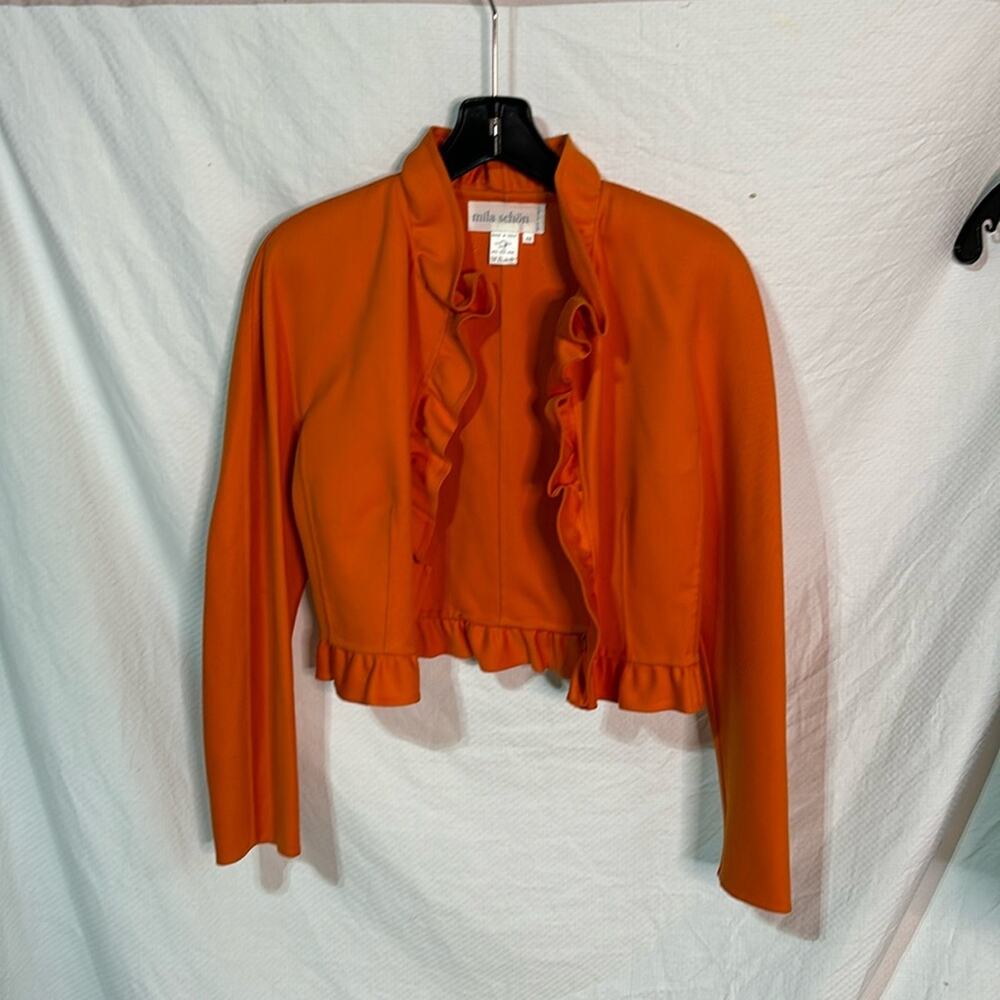Mila Schon 42 orange cropped ruffed hemline and closure vintage wool euc